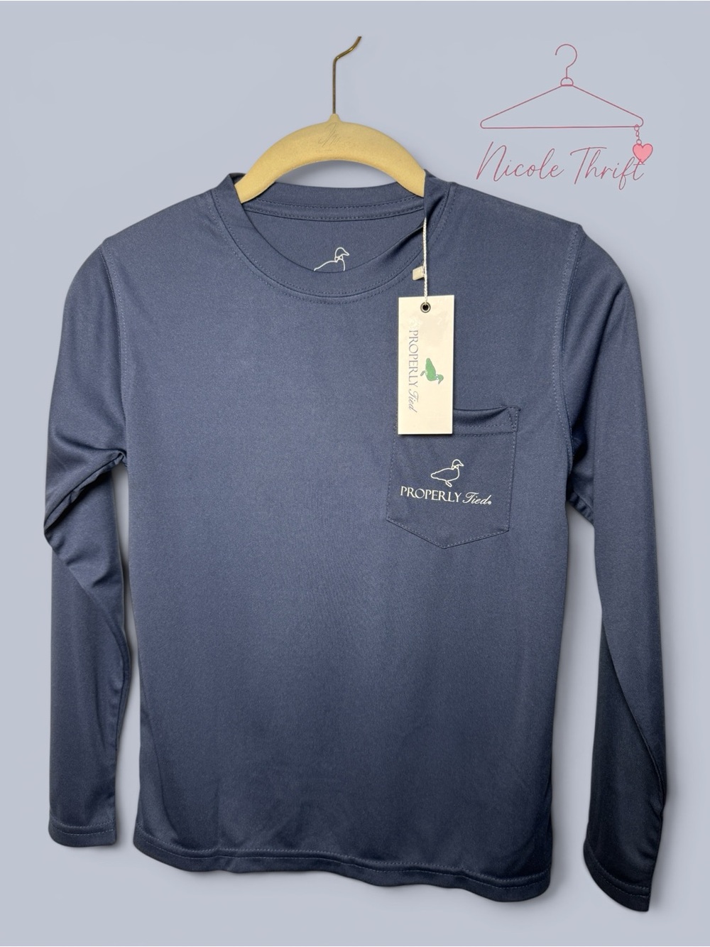 Properly Tied Navy Performance Pocket Tee Retriever Youth Size 7 NWT